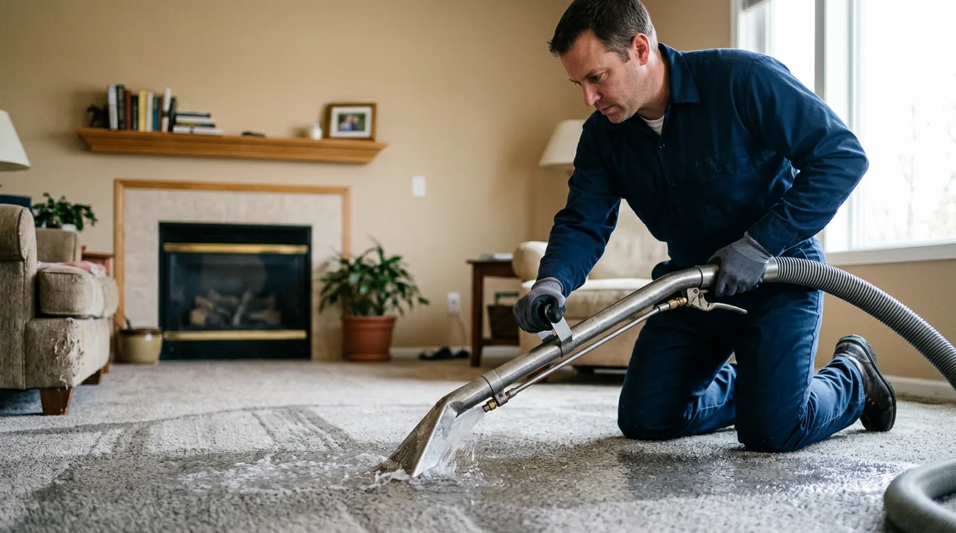 Water damage restoration technician working near Caldwell, TX